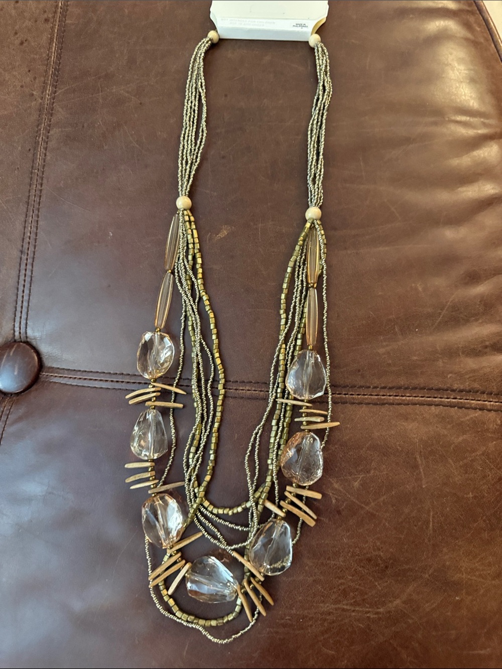 NEW Multi-Strand Gold Bead and Clear “Champagne” Stone Necklace